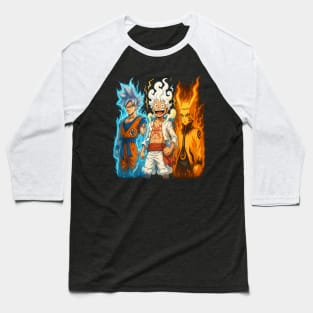 Ultimate Anime Trinity: Goku Ultra Instinct, Luffy Gear 5 & Naruto Baryon Mode Baseball T-Shirt